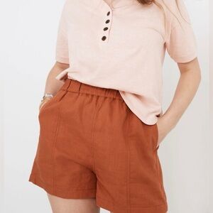 Madewell Linen-Blend Easy Pull-On Shorts Afterglow Red Size Small